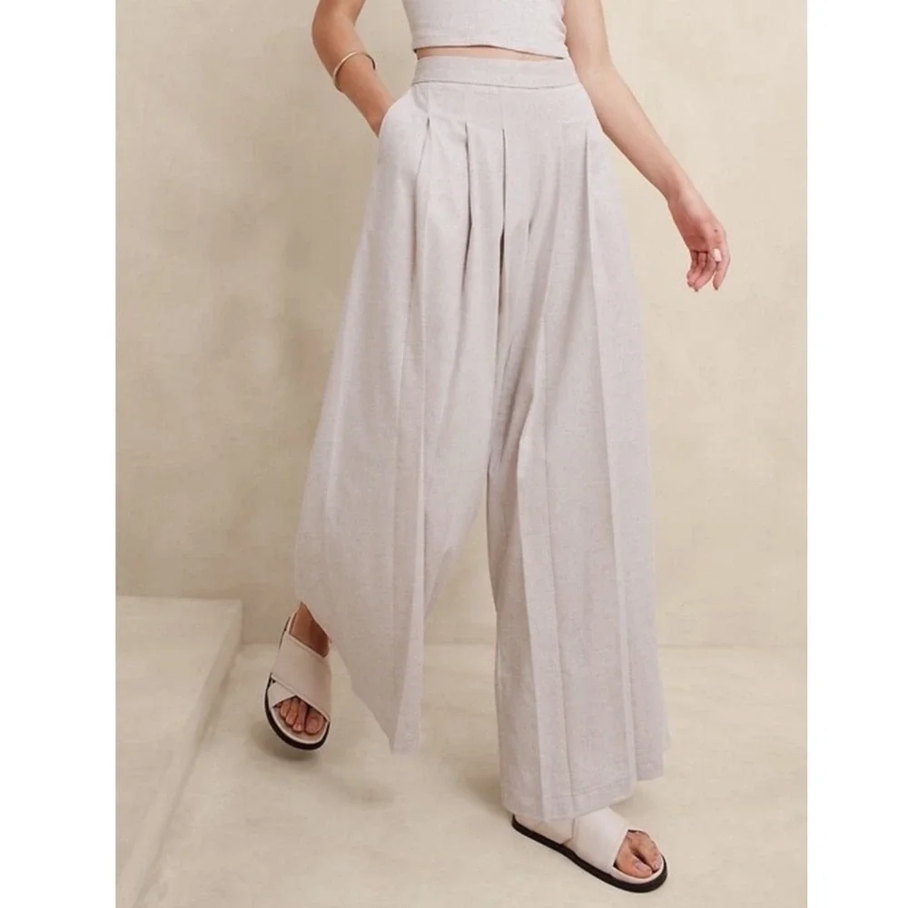 Banana Republic Linen-Blend Palazzo Pant Size 10 In Tan NWOT